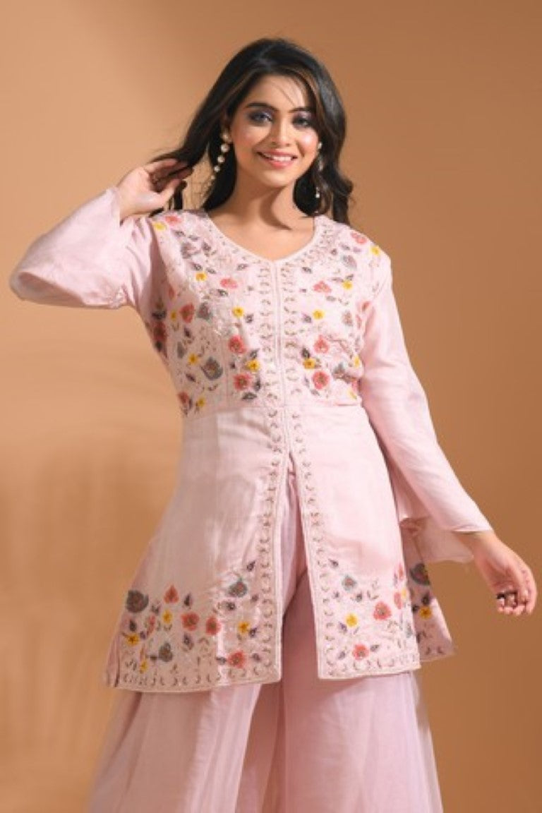Morchari Co Ord Set With Hand Embroidery - Light Peach 