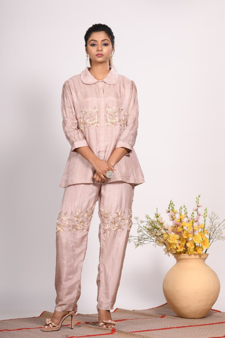 Morchari Co Ord Set With Hand Embroidery - Cream 