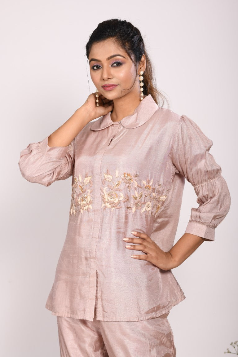 Morchari Co Ord Set With Hand Embroidery - Cream 