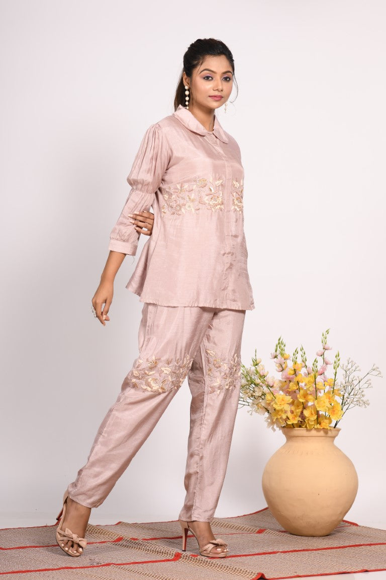 Morchari Co Ord Set With Hand Embroidery - Cream 