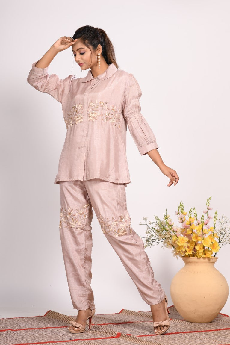 Morchari Co Ord Set With Hand Embroidery - Cream 