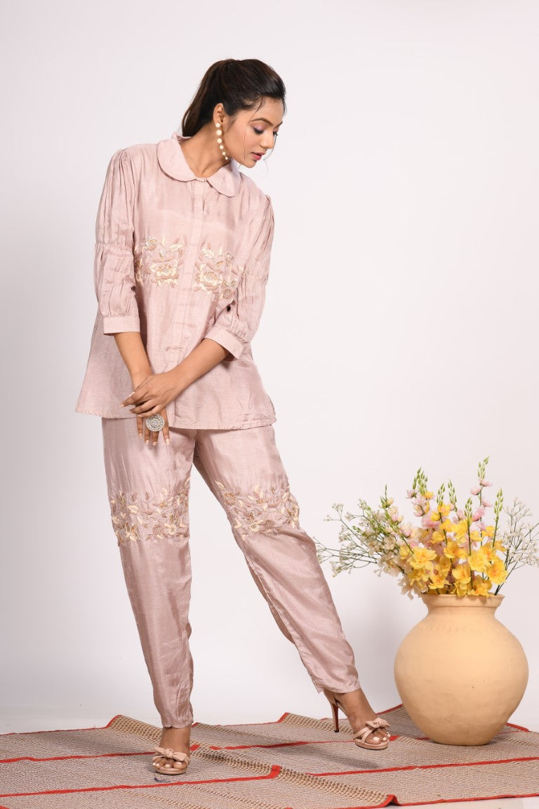 Morchari Co Ord Set With Hand Embroidery - Cream 