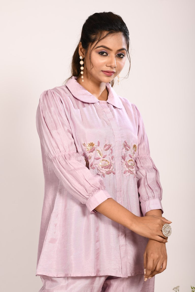 Morchari Co Ord Set With Hand Embroidery - Purple 