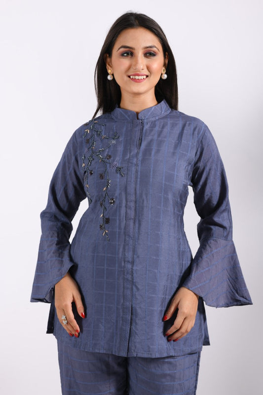 Morchari Co Ord Set With Hand Embroidery - Blue 