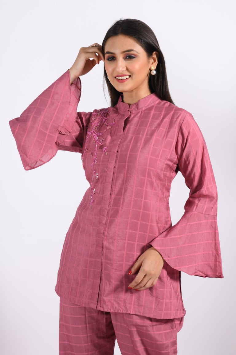 Morchari Co Ord Set With Hand Embroidery - Peach 