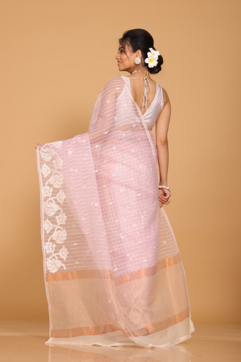 Morchari Orzanga Stripe Embroidery Saree - Light Pink