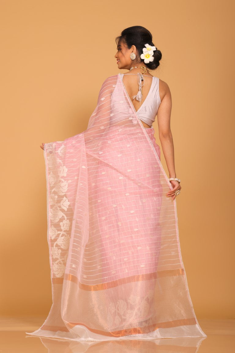 Morchari Orzanga Stripe Embroidery Saree - Pink