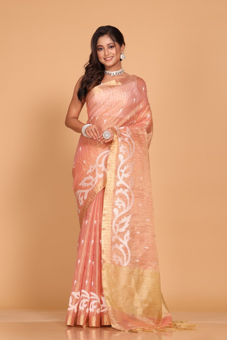 Morchari Kota Zari Stripe Embroidery Saree - Pink