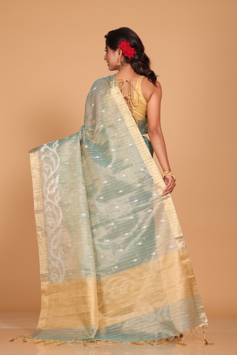 Morchari Kota Zari Stripe Embroidery Saree - Sky Blue
