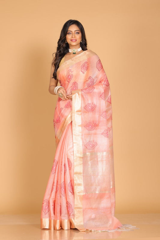 Morchari Kota Tissue Zari Embroidery Saree - Red
