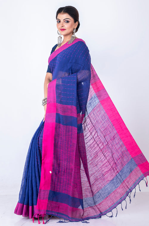 Morchari Bengal Handloom Cotton Linen Saree - Multicolor