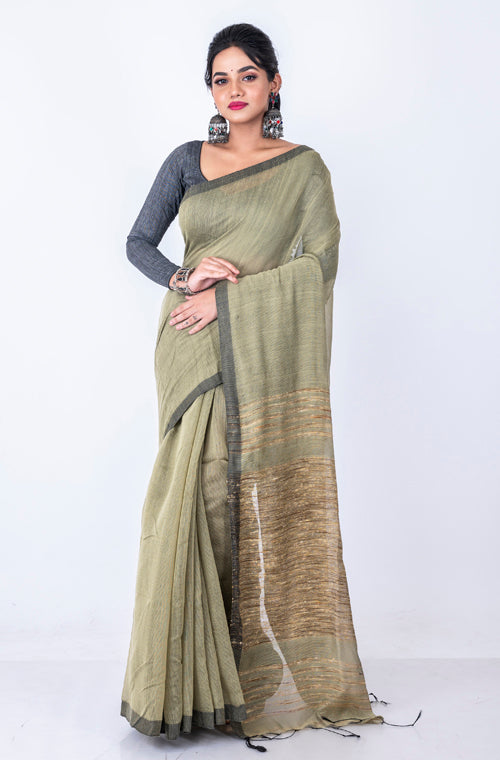 Morchari Bengal Jute Handloom Saree - Grey