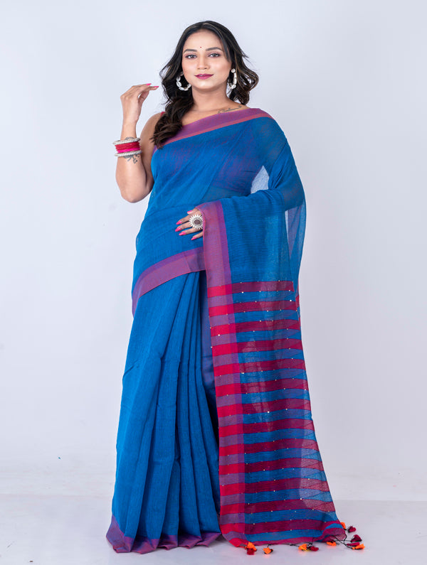Morchari Bengal Handloom Cotton By Cotton Saree - Multicolor