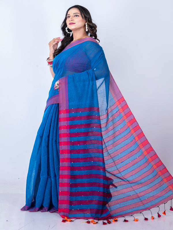 Morchari Bengal Handloom Cotton By Cotton Saree - Multicolor