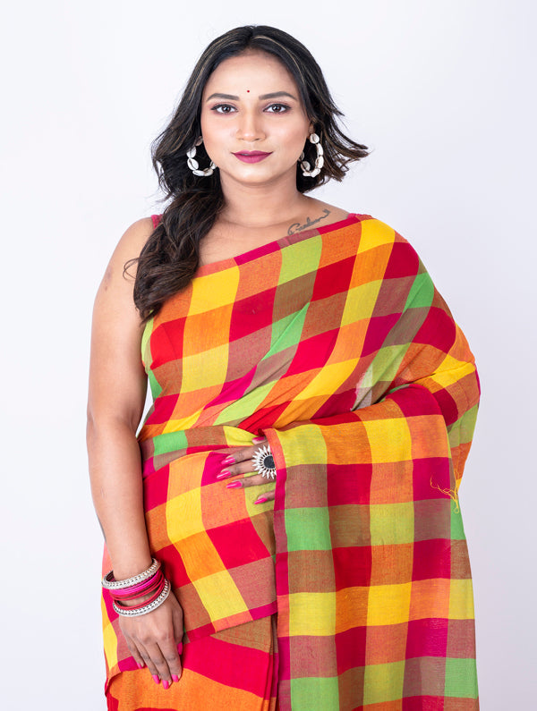 Morchari Bengal Handloom Cotton By Cotton Saree - Beige
