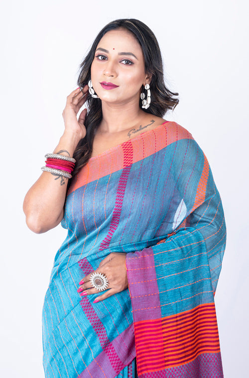 Morchari Bengal Cotton / Cotton Saree - Blue