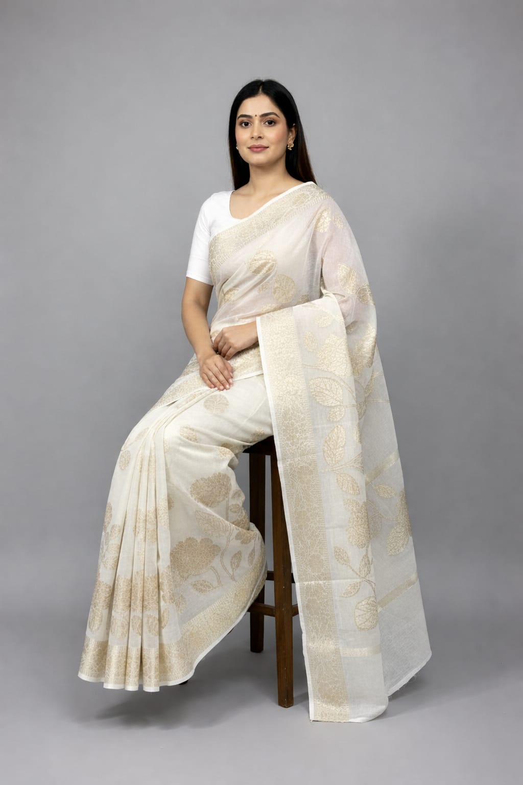 Morchari Applique Work All Over Saree With Unstitched Blouse