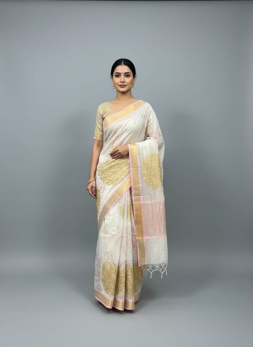 Morchari Applique Work With Thread Work With Unstitched Blouse
