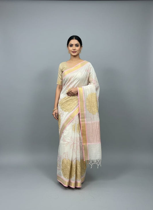 Morchari Applique Work With Thread Work With Unstitched Blouse