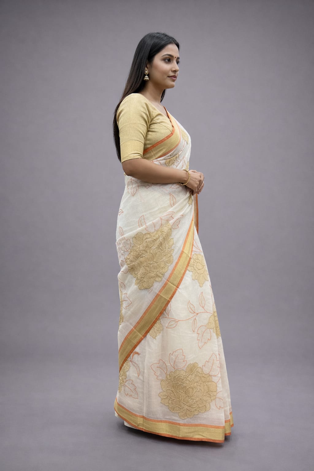 Morchari Applique Work With Thread Work With Unstitched Blouse
