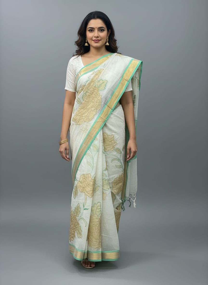 Morchari Applique Work With Thread Work With Unstitched Blouse