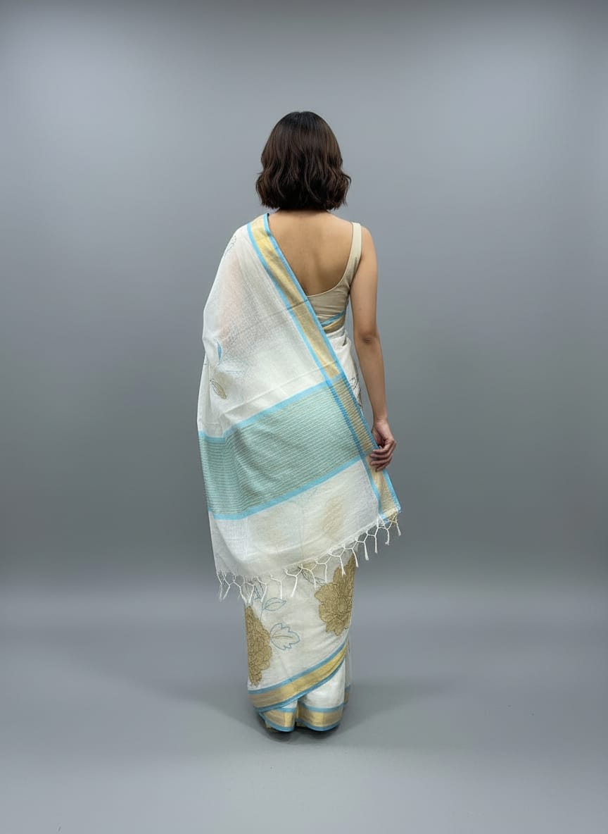 Morchari Applique Work With Thread Work With Unstitched Blouse