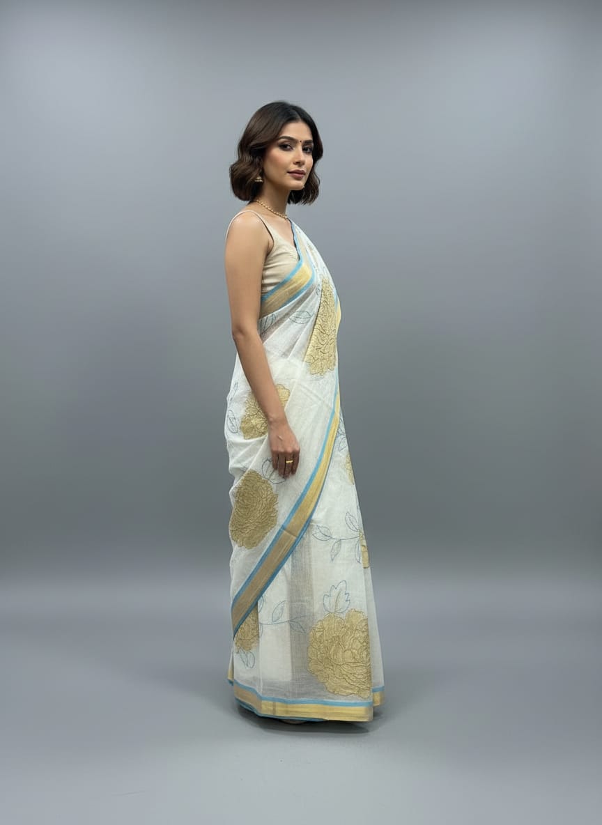 Morchari Applique Work With Thread Work With Unstitched Blouse