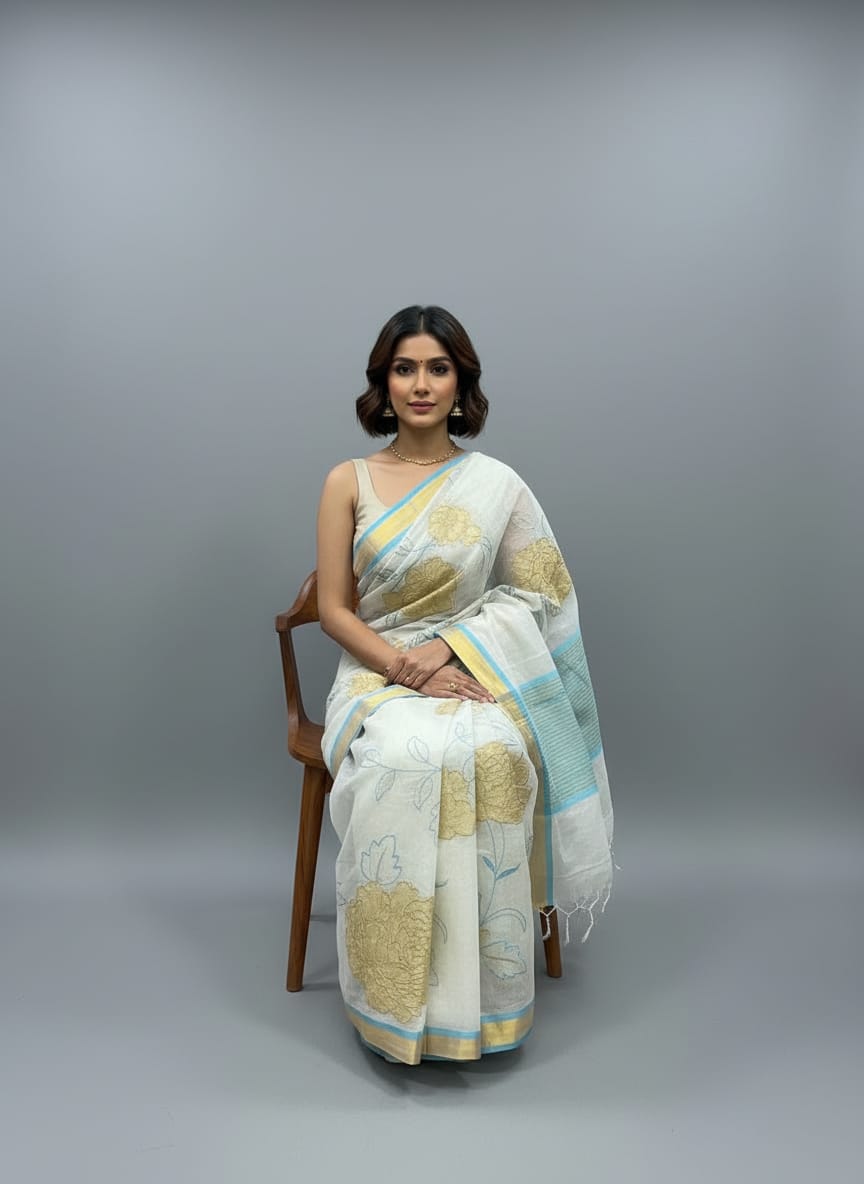 Morchari Applique Work With Thread Work With Unstitched Blouse