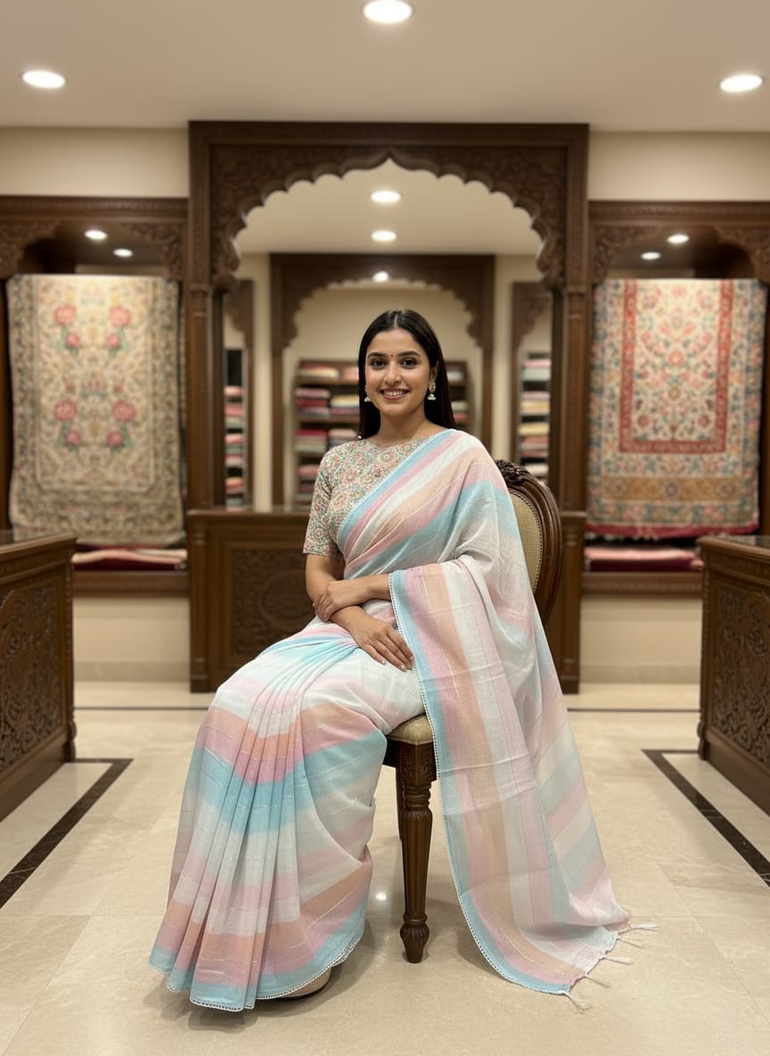Morchari Multicolour saree with heavy unstitched blouse piece