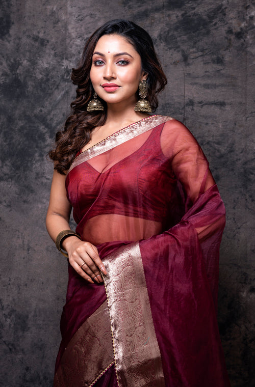 Morchari Organza Saree - Brown