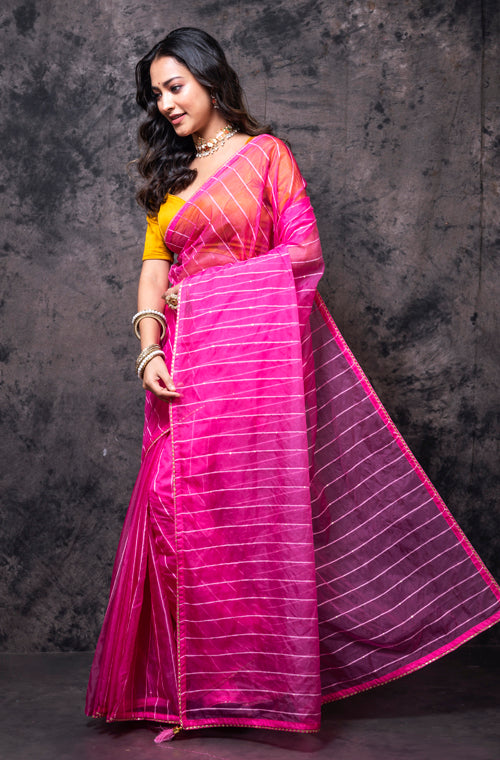 Morchari Organza Saree With Plain Blouse - Pink