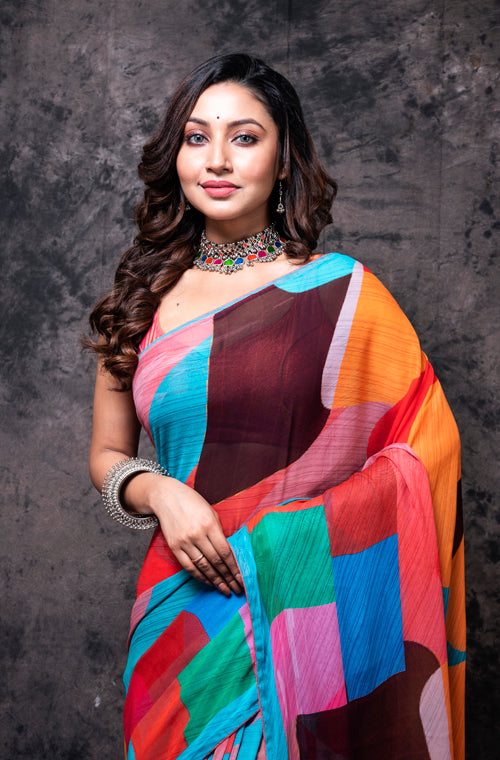 Morchari Georgette Saree With Digital Print - Multicolor
