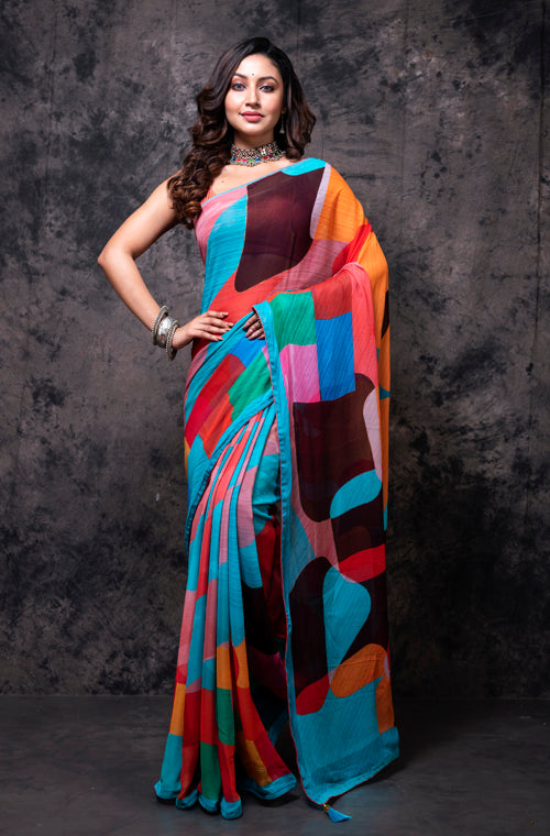 Morchari Georgette Saree With Digital Print - Multicolor