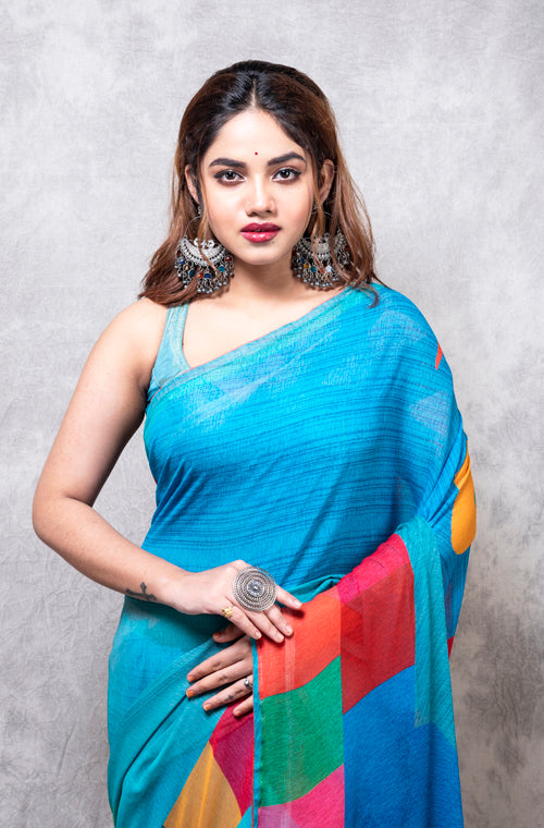 Morchari Georgette Saree With Digital Print - Multicolour