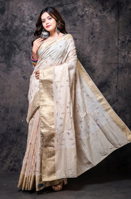 Morchari Fancy Embroidery Saree - Cream