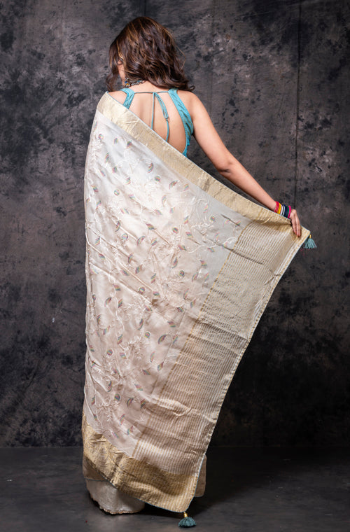 Morchari Fancy Embroidery Saree - Cream