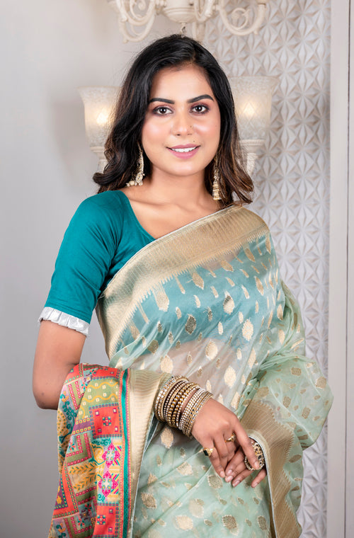 Morchari Organza Heavy Zari Saree - Green
