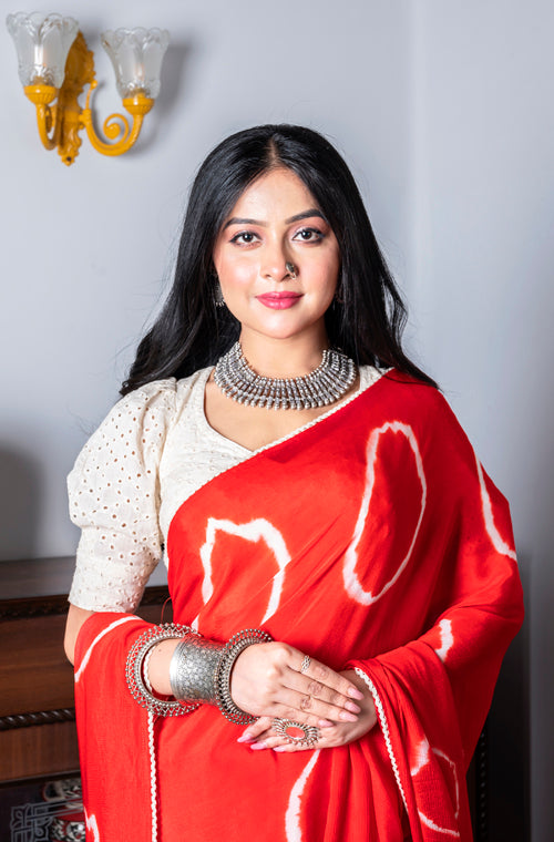 Morchari Chiffon Saree (Tie & Dye) - Red