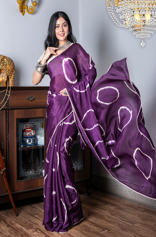 Morchari Chiffon Saree (Tie & Dye) - Purple
