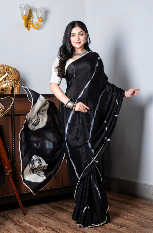 Morchari Chiffon Saree (Tie & Dye) - Black