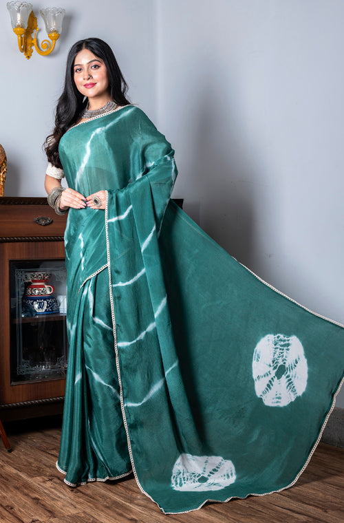 Morchari Chiffon Saree (Tie & Dye) - Green
