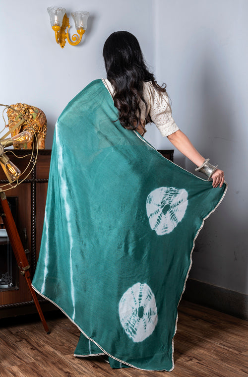 Morchari Chiffon Saree (Tie & Dye) - Green