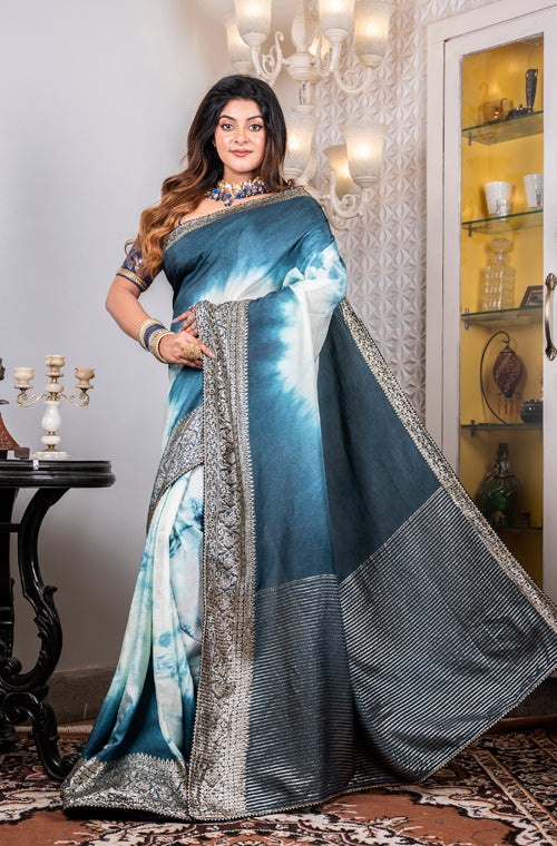 Morchari Pure Dola Saree (Marble Dye) - Grey