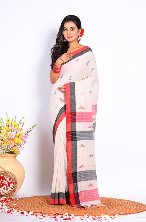 Morchari Bengal Handloom Linin Saree - Off White