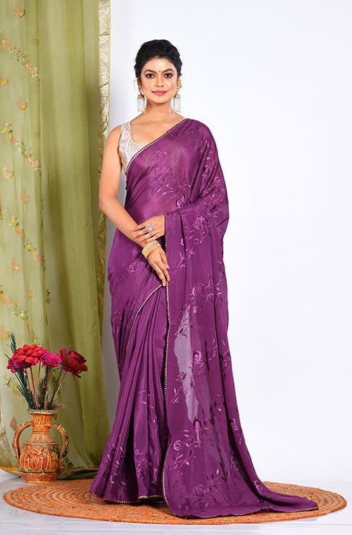 Morchari Heavy Embroidery Saree - Purple