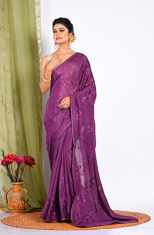 Morchari Heavy Embroidery Saree - Purple