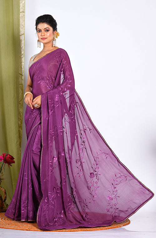 Morchari Heavy Embroidery Saree - Purple