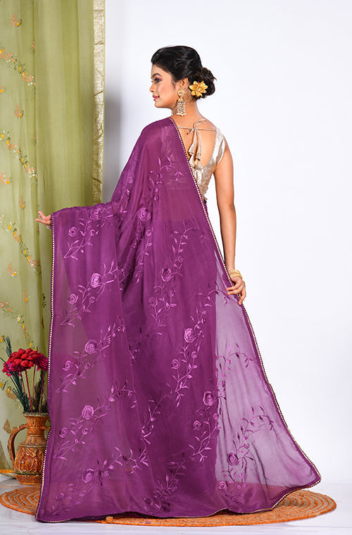 Morchari Heavy Embroidery Saree - Purple