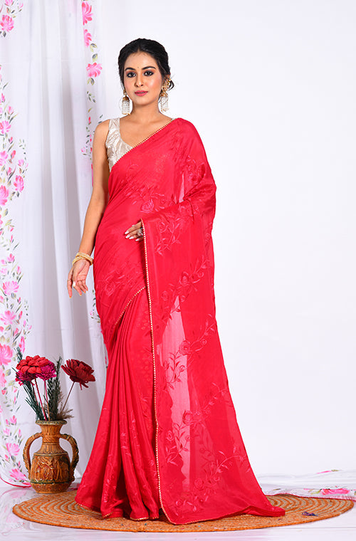 Morchari Heavy Embroidery Saree - Maroon