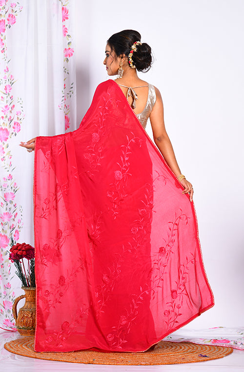 Morchari Heavy Embroidery Saree - Maroon